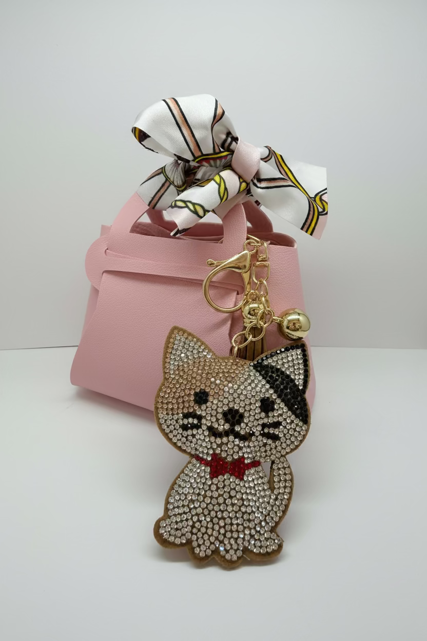 Rhinestone cat keychain