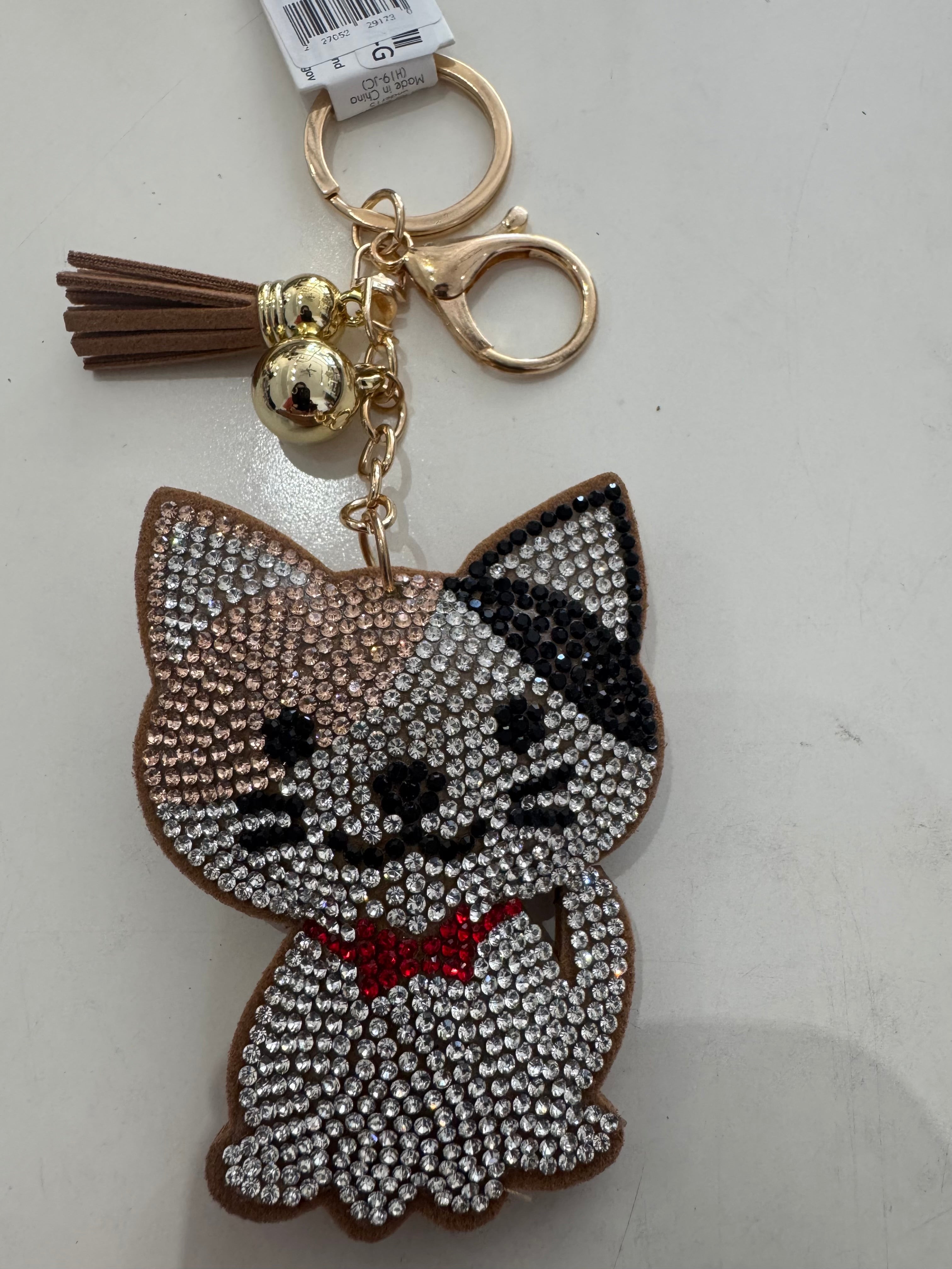 Rhinestone cat keychain