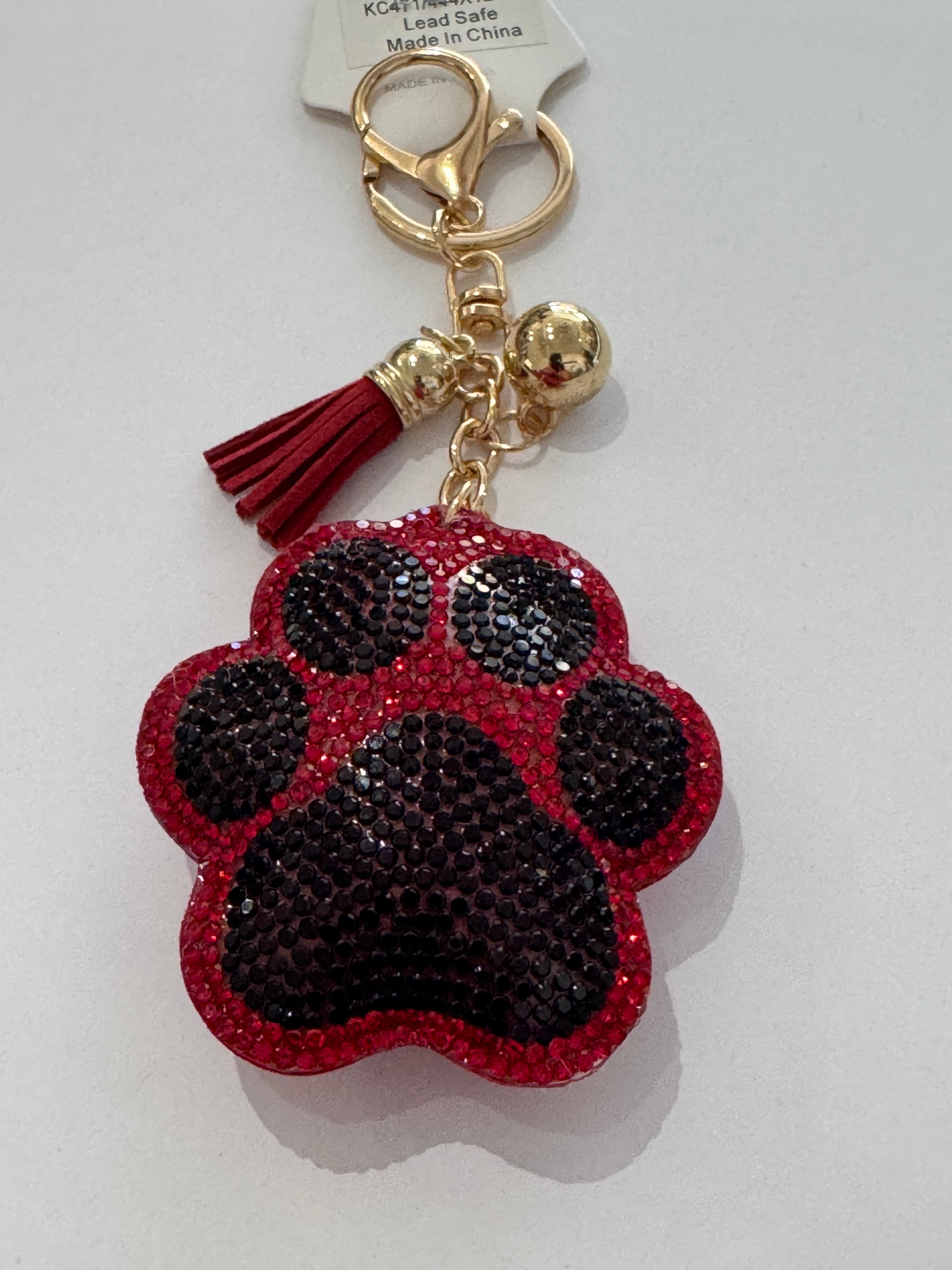Rhinestone paw keychain (Red)
