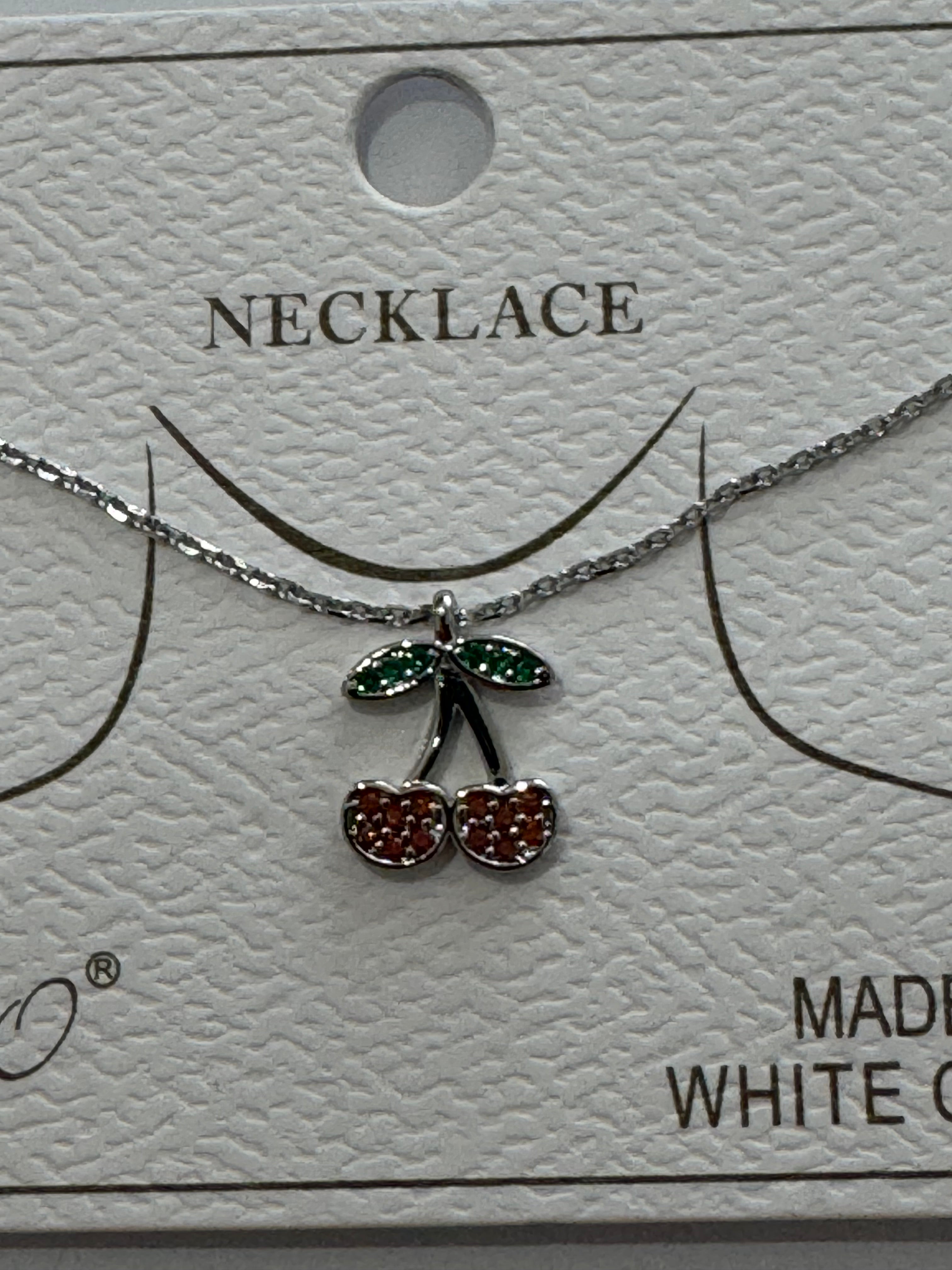 Rhinestone cherry necklace